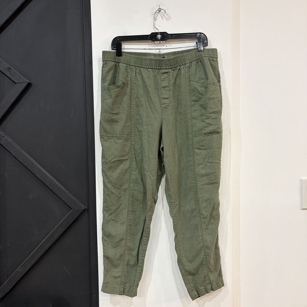Old Navy Green Linen Cropped Pants Women’s Size Large Linen Blend Elastic Waist